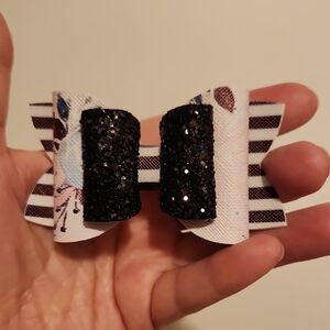 Black and White Striped Glitter Hair Bow
